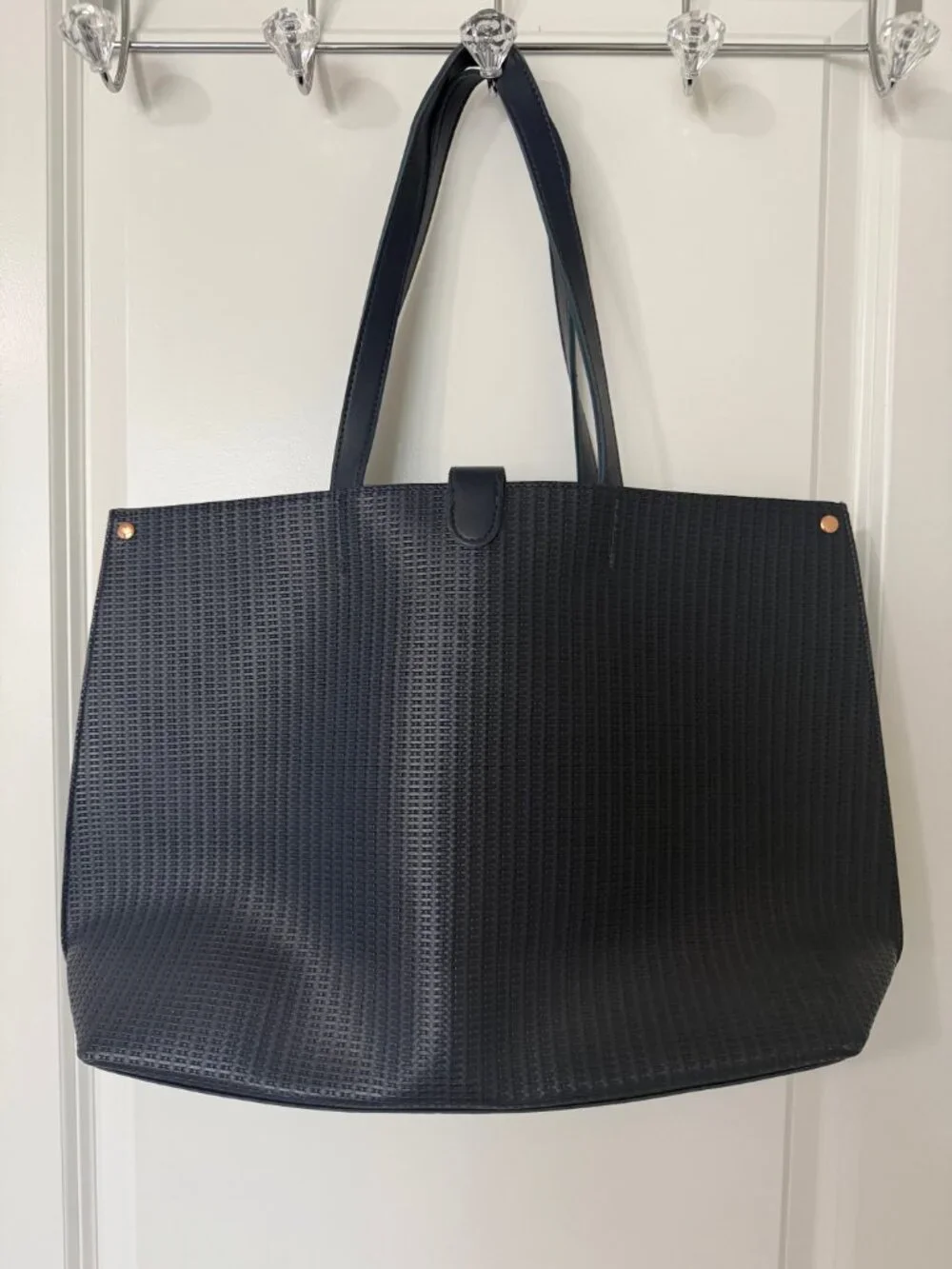 ULTA Beauty Black Textured Oversized Tote Bag Rose Gold Tassel Shopper